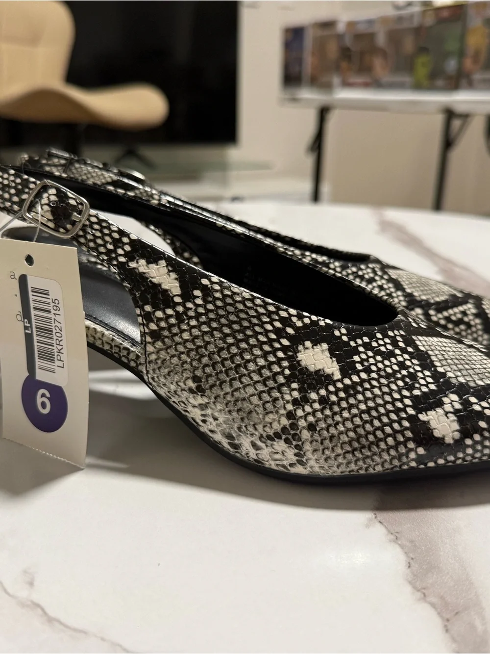 a new day Black and White Snake-Print Slingback Heels